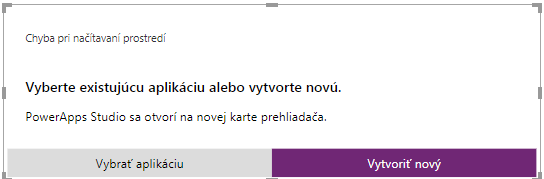Chyba pri integrácii Power BI s Power Apps - výber aplikácie